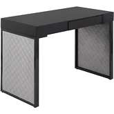 Drift Desk in Silver Velvet, Black Wood & Black Steel